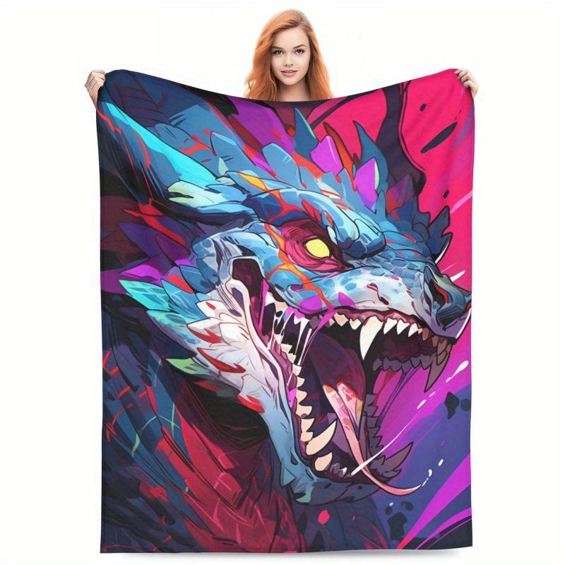 Fantasystyle dragon pattern Flannel printed blanket suitable for all seasons suitable for living room office sofa and travel 75x100cm