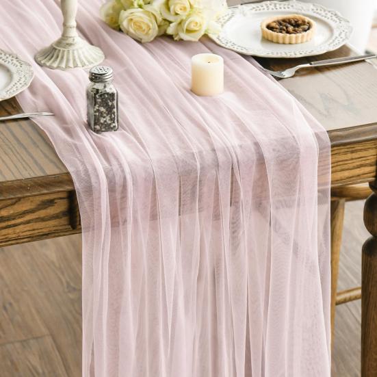 Tulle Table Runner Decorative Sheer Tablecloth Solid Color Table Runner Arch Aisle Veil for Bridal Shower Wedding Arch Dessert Table Decoration