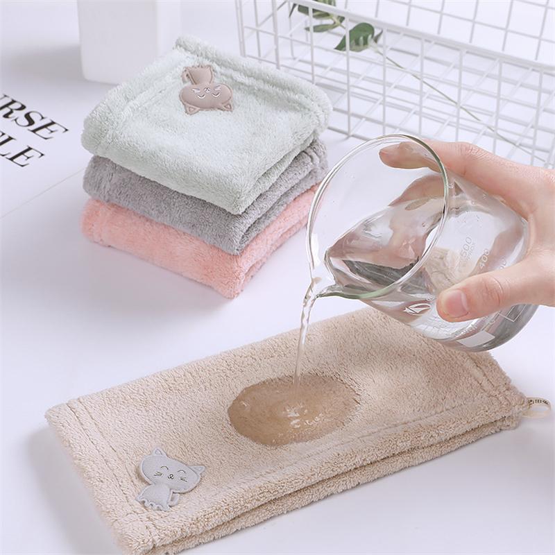 1Pc 25x25cm Small Square Cartoon Animal Hand Towel Wall Hanging Super Absorbent Kitchen Coral Fleece Dishcloth