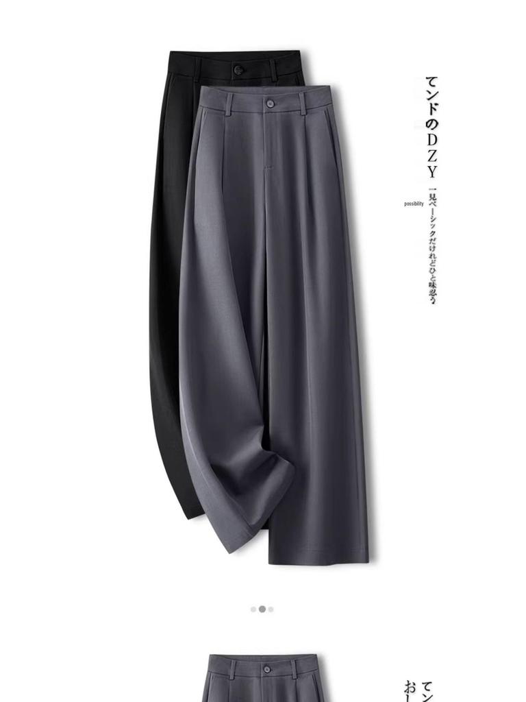 Women's Grey Wide-Leg High-Waisted Slimming Suit Pants for Spring/Autumn 2025