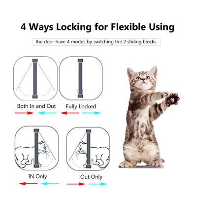 Cat Door Pet Entry Safe Ferromagnetic Pet Flap Door 4 Ways Locking Automatically Close for Kitty