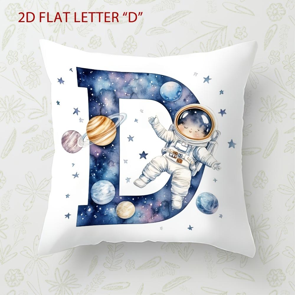 Astronaut Letter Print Pillow Cover Cosmic Space Theme Cushion Cover For Office Sofa Bedroom Living Room Home Decor Galaxy Style