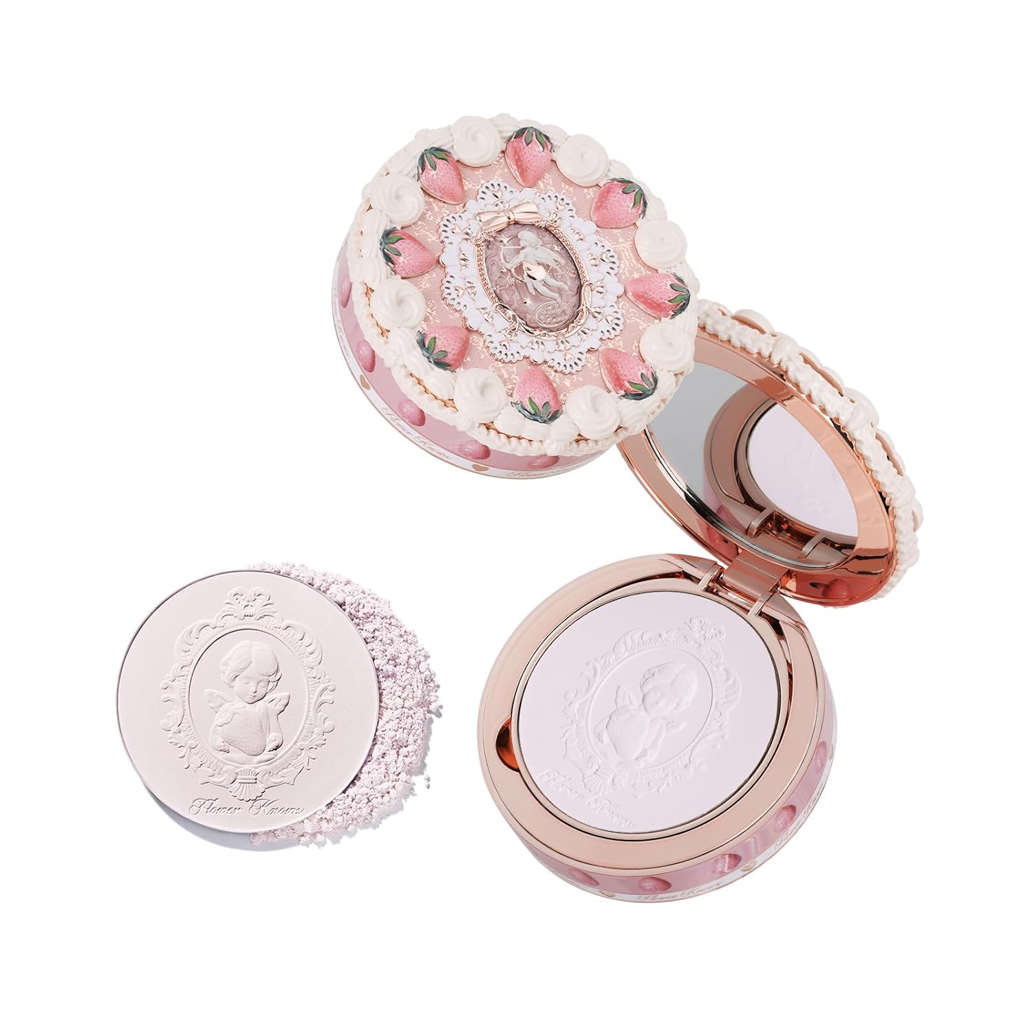 

Flower knows Strawberry Cupid series Pressed Powder Matte Soft Focus Oil Control Holding Powder 01 White Purple