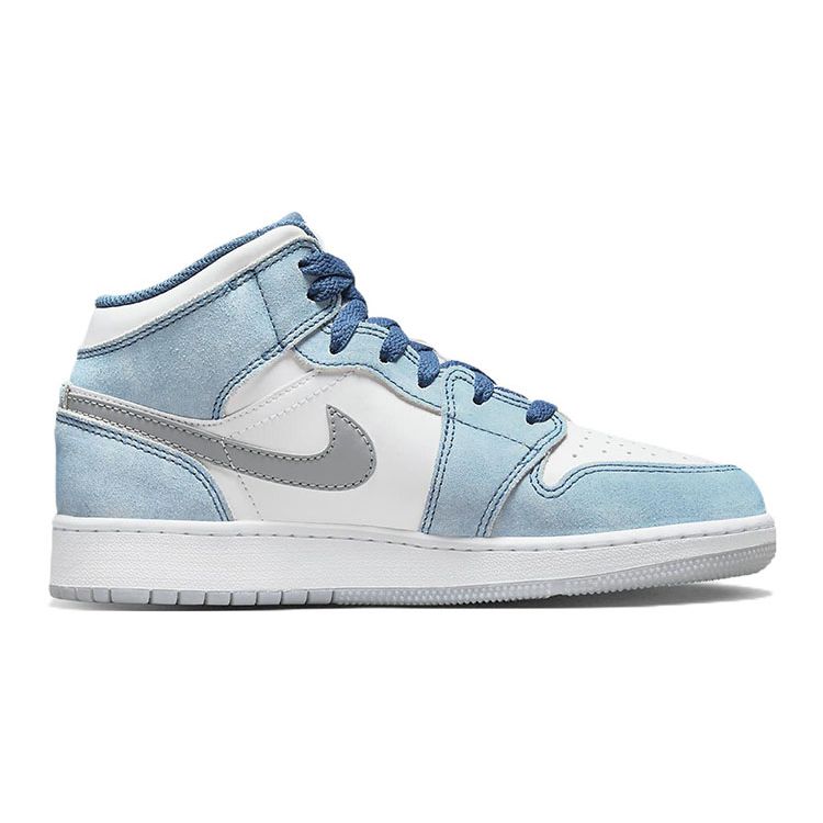 Air Jordan 1 Mid SE GS French Blue Kids Sneakers White Light-Steel-Grey Fire-Red DR6235-401
