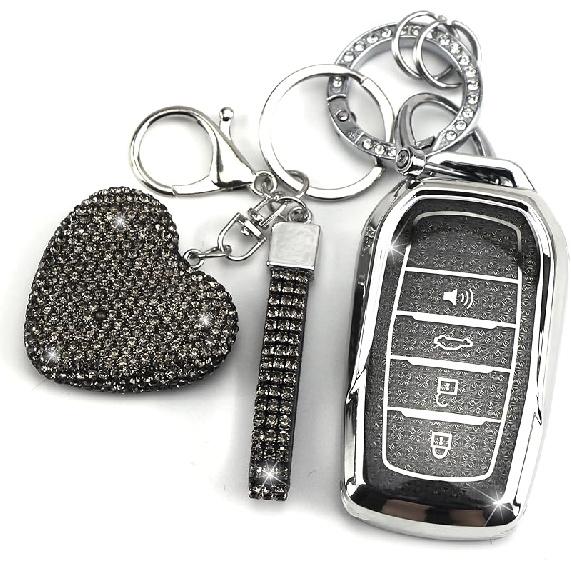 Key Fob Cover With Diamond Keychain Fit For Toyota Car Key Holder Compatible With Camry 2025, Venza -2024, RAV4 Prime, Land Cruiser, Fortuner, Grand