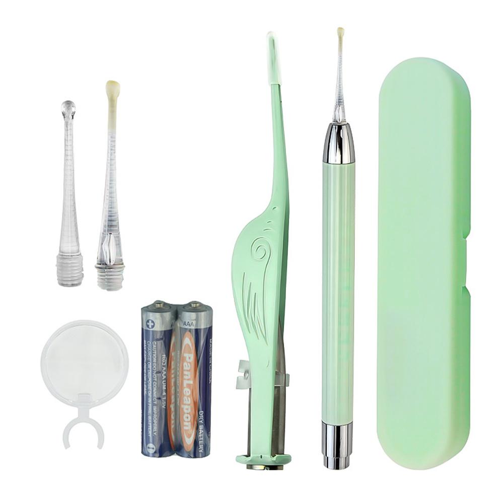 Baby Ear Cleaner Spoon Ear Digger & Tweezers LED Flash Light Visual Children Earpick Visual Children Earpick Ear Cleaning Kit