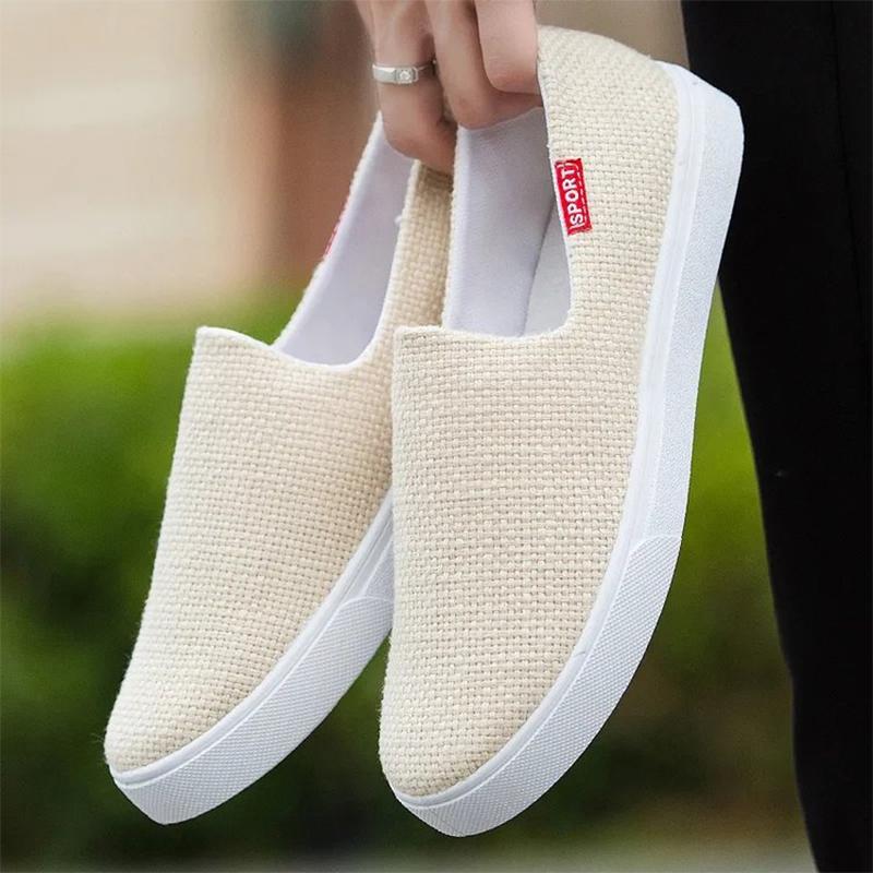 Fashion Beige Breathable Knit Flats Shoes Women Spring Autumn Slip On Shallow Casual Shoes Woman Plus Size Lightweight Flat Shoes Mujer