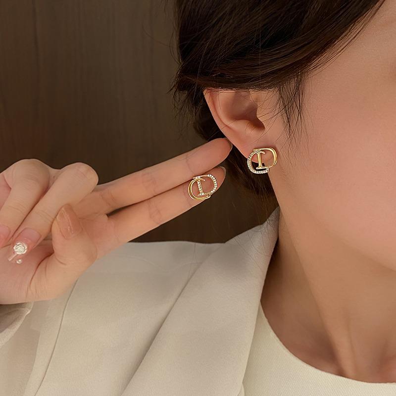 Korean Style S925 Silver CD Letter Stud Earrings - Elegant, Unique Design for Women