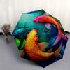 Colorful Koi Fish Pond Wall Art Decor Umbrella, Cute Umbrella with Cute Design, Portable 3-Fold Compact Umbrella for Men & Women, Valentine's Day Moth