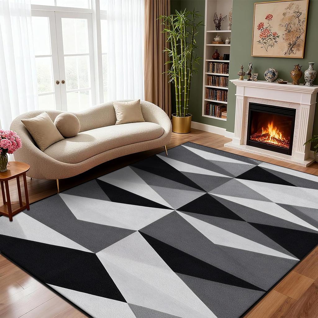 Minimalist Geometry Carpet Light Luxury Living Room Easy Clean Fluffy Black Grey Rug Non-slip Customizable Mats Short Velvet