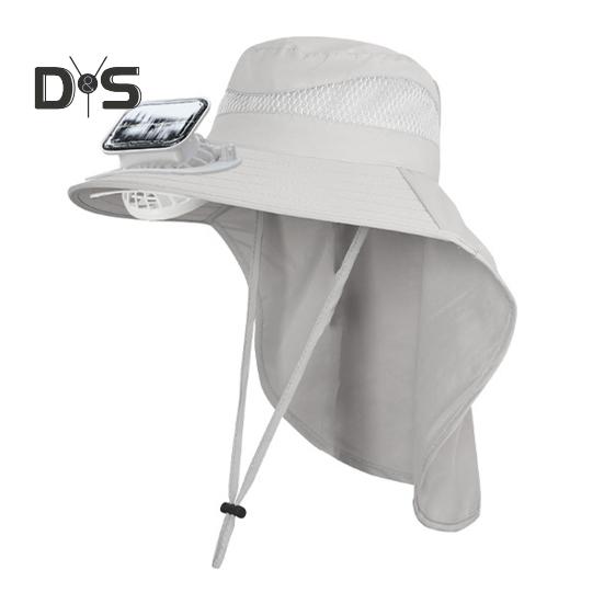 Kapelusz z wentylatorem solarnym z ochroną przed słońcem, podwójny sposób ładowania, kapelusz z szerokim rondem z szalem osłaniającym szyję, kapelusz outdoorowy dla dzieci