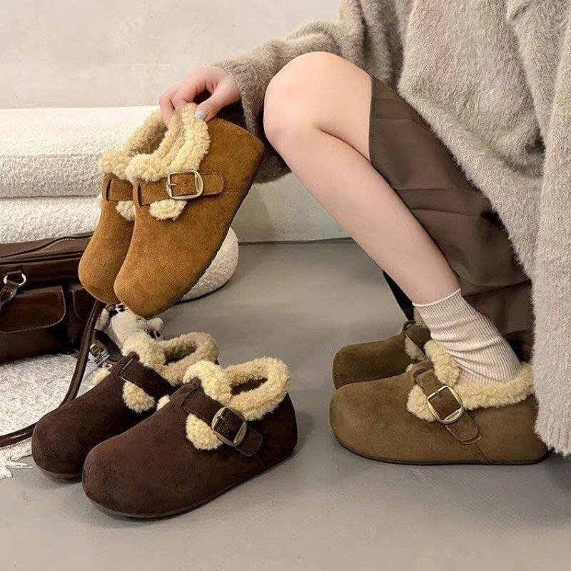 Retro tjocksulade, moderiktiga och mångsidiga fleeceskor, damskor, varma bomullsskor, snökängor
