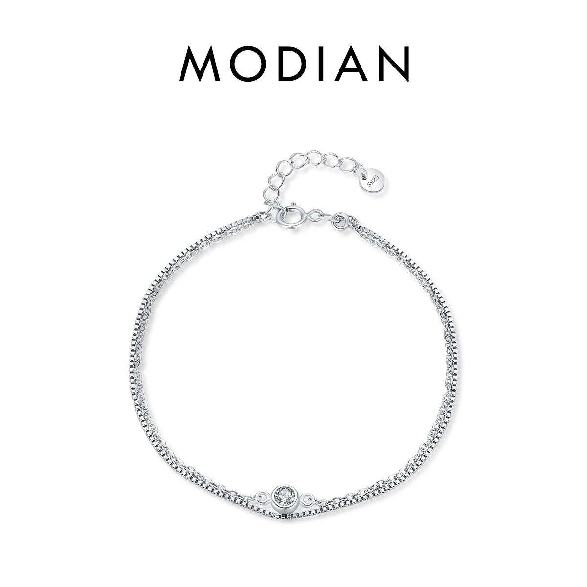 

MODIAN Минималистичный штабелируемый браслет из настоящего стерлингового серебра 925 пробы, двухслойные браслеты Chian для женщин, вечерние ювелирные изделия серебряный