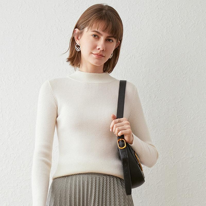 

Autumn and winter semi-turtleneck bottoming sweater female slim pullover solid color temperament knitted sweater new strip inner top S