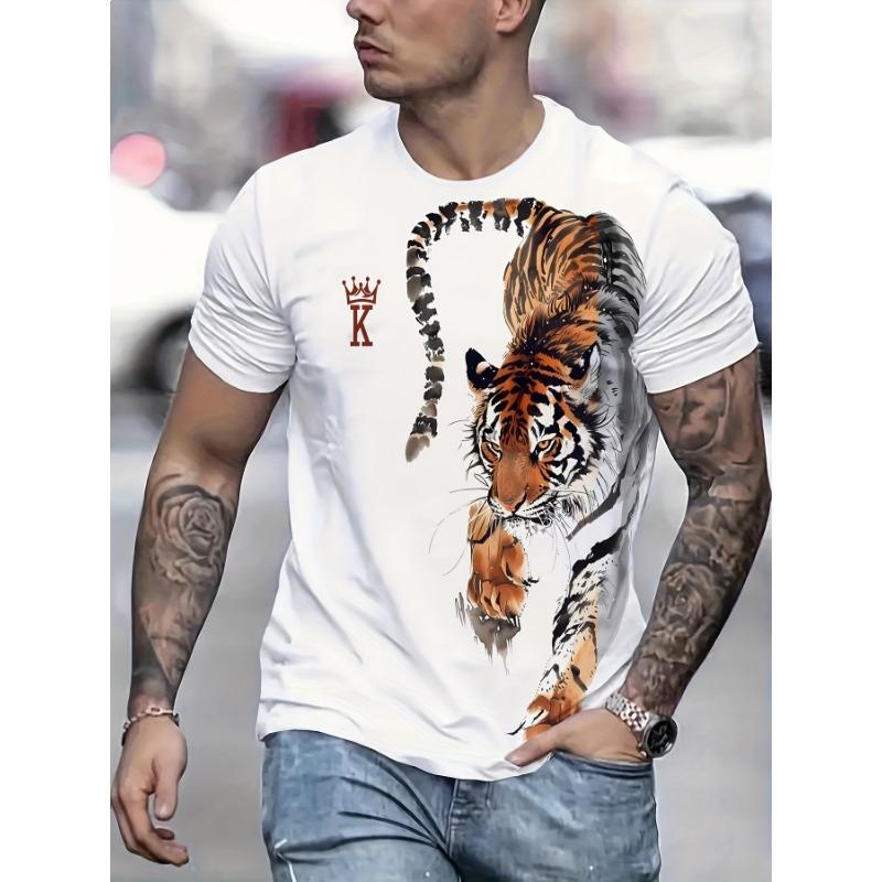 Men's Bold Tiger 3D Printed T-shirt - Breathable Polyester Fiber, Comfortable Short Sleeve