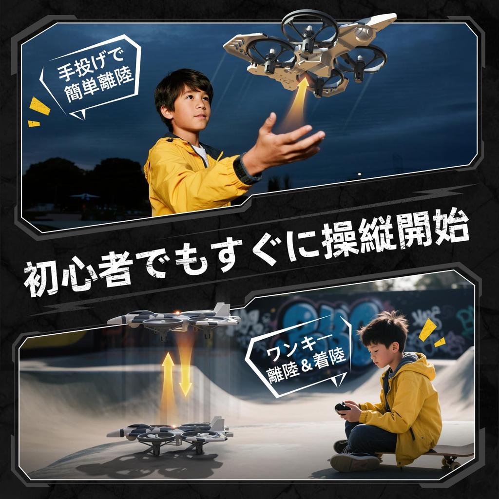 Deerc HT15 Radio-Controlled Fighter Drone, Land and Air Use, Under 100g, No License Required, Mini Drone Helicopter Toy for Kids, Indoor Use, 2