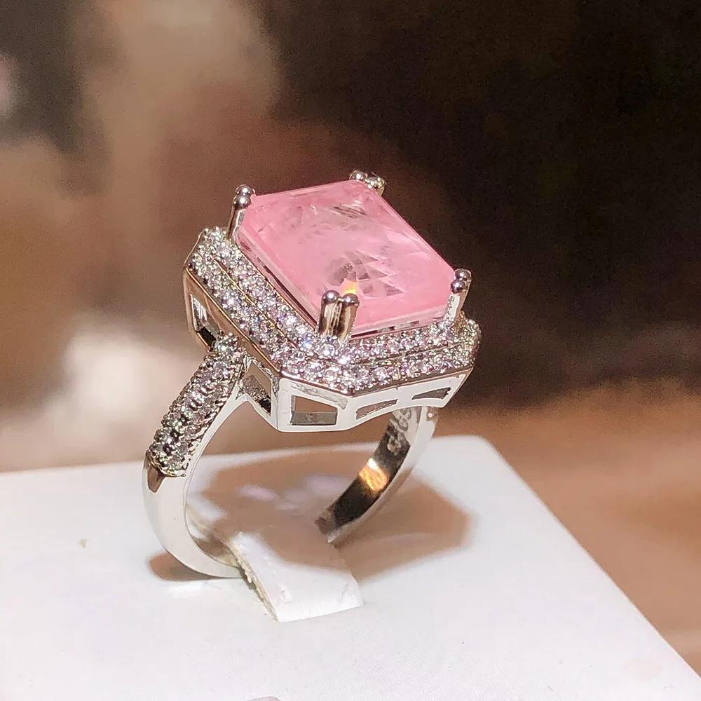 High Quality Pink/blue/Green Zircon Paraiba Ring for Women Party Jewelry Engagement Ring Anniversary Gift  Copper Jewelry