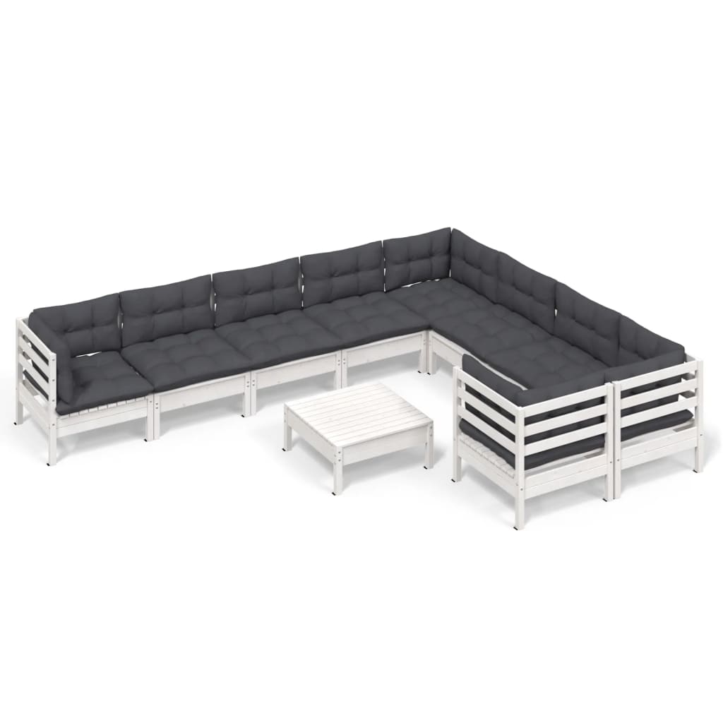 Vidaxl 10-Cz. Garden Lounge Set, With Cushions, White