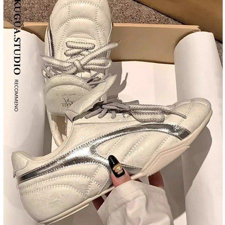 Dexun Shoes Women's 2025 Spring New Women's Shoes Retro Flat-bottomed Forrest Gump Shoes Flip Casual Sports Shoes White Shoes Women