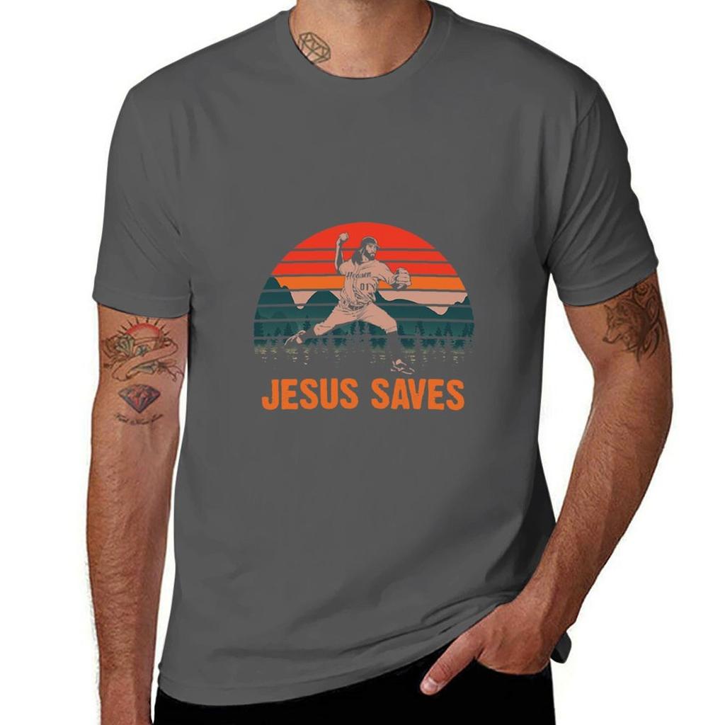 Jesus Saves Baseball Jesus Tshirt Casual Trendy Short Sleeve Tshirt