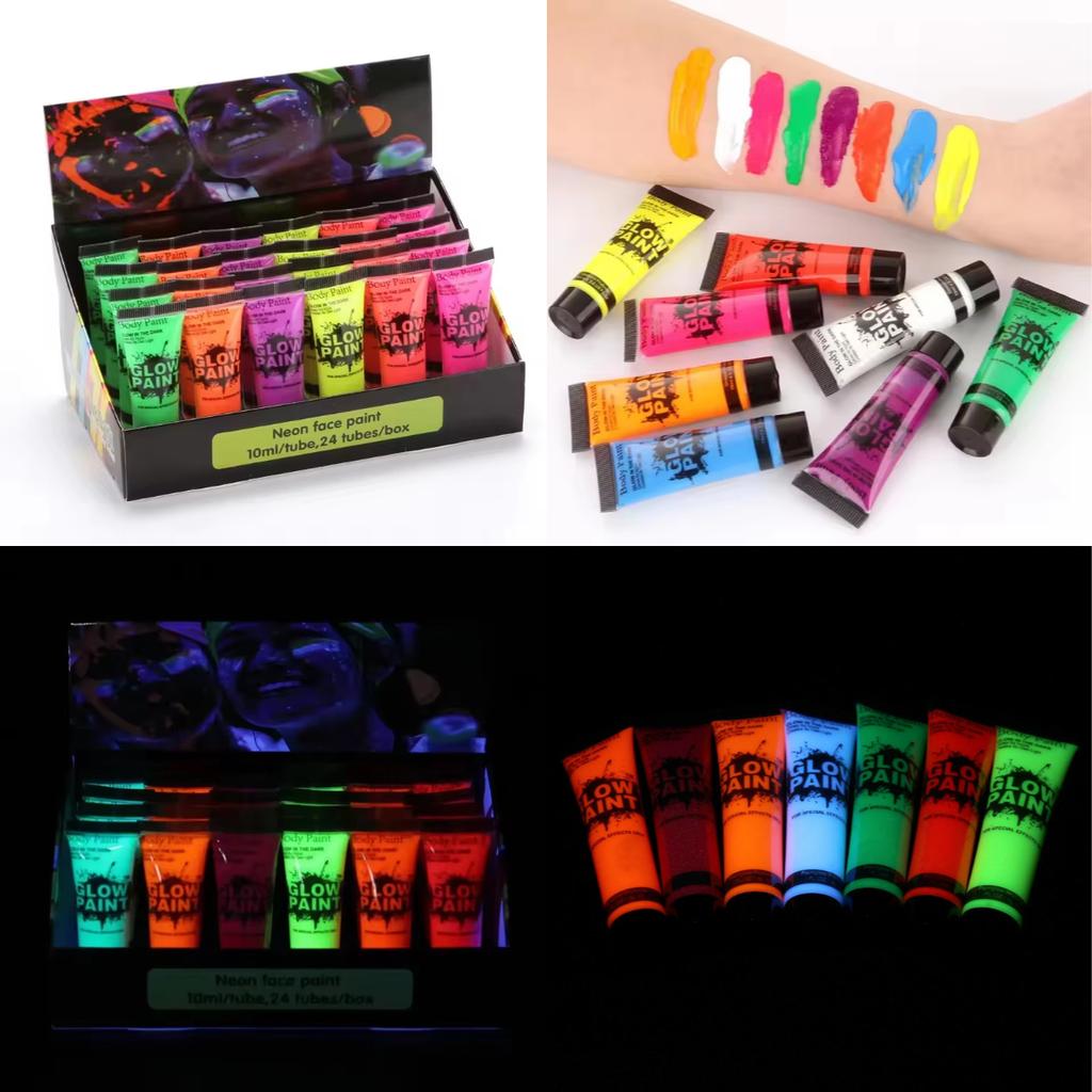 10ml Multiple Color Boby Paint Face Painting Art Palette Glitter Neon Party Black Light Glow in the Dark Makeup Set
