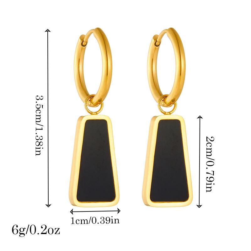 Gold Black Enamel Geometric Jewelry Set Necklace Hoop Earrings Ring