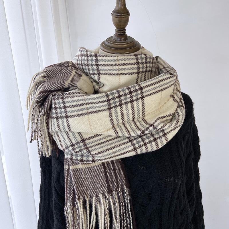 Luxury Plaid Designer Winter Women Scarf Thick Warm Tassels Shawls Pashmina Neckerchief Cashmere Lady Outdoor
