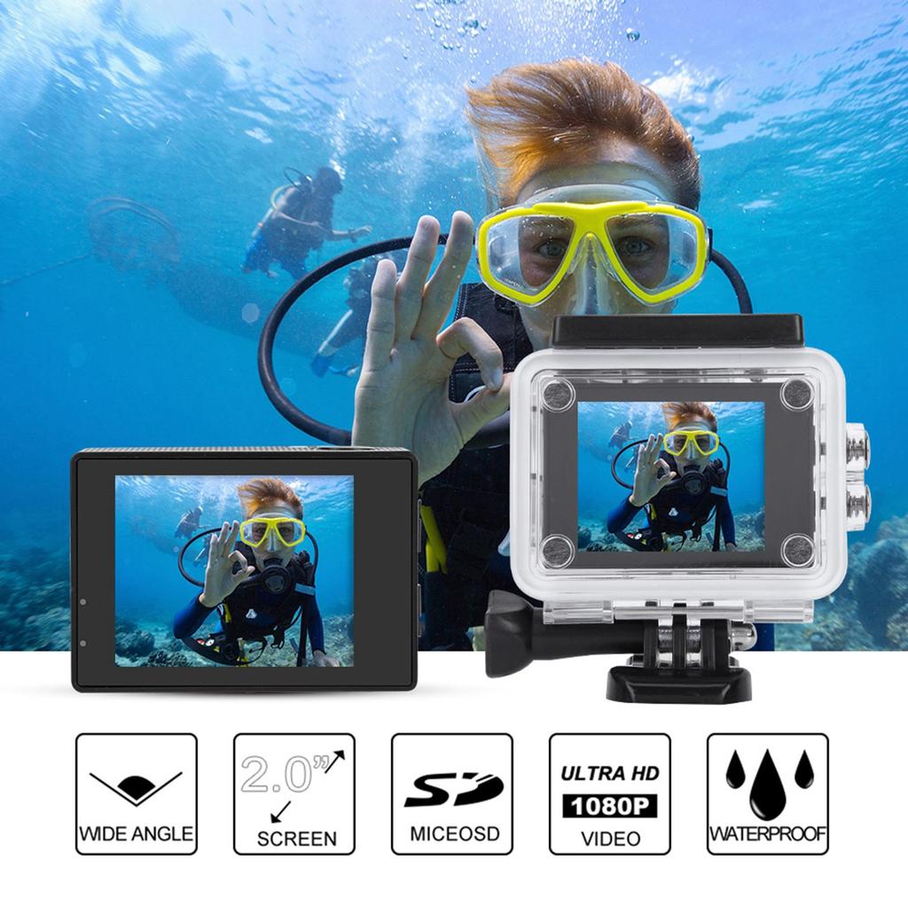 1080P HD 2inch LCD Screen Sports 30m Waterproof Action Camera Set with Battery