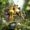 Frog Couple Bench Sculpture 2D Flat Acrylic Statues Figurines Ornaments for Home Porch Backyard Outside Bookshelf Decor