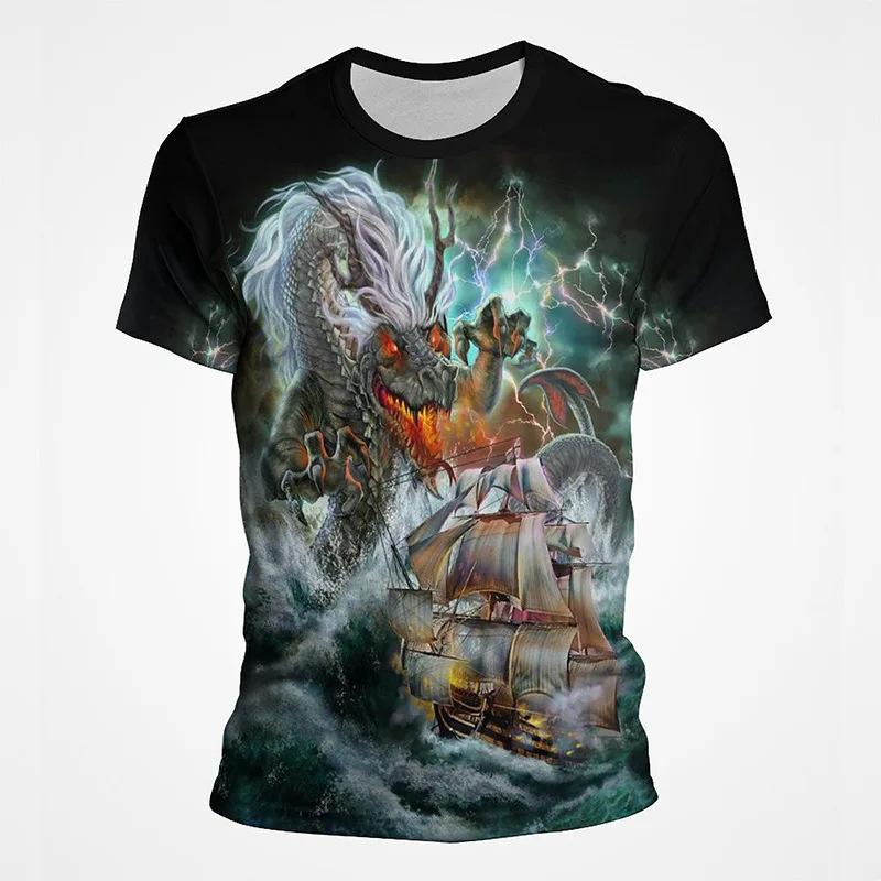 Summer Round Neck 3D Animal Pattern Print Top Fashionable Casual Short Sleeved Men's T-shirts