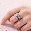 Square Cut White CZ Ring - CopperTone Blue Sapphire Accent Pave Statement Ring for Men & Women