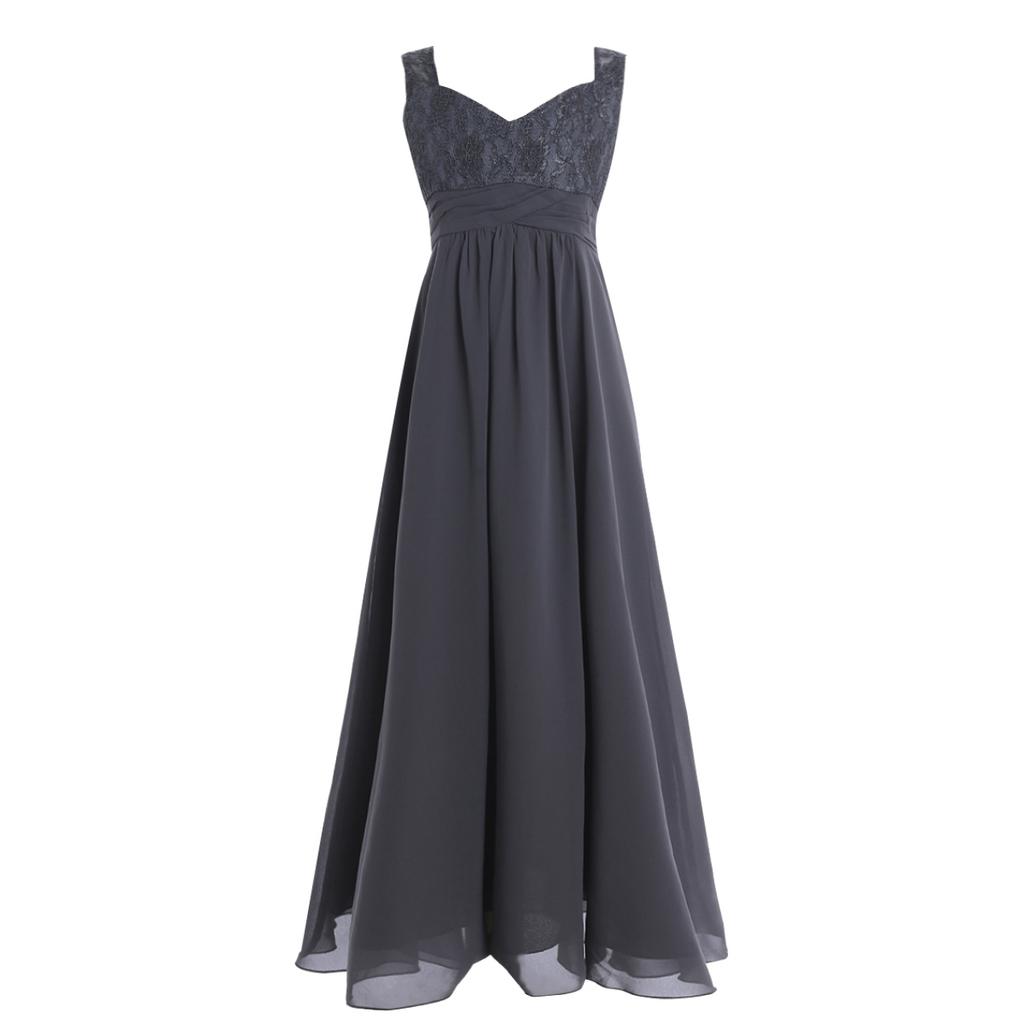 Girls Sleeveless Lace Chiffon Flower Wedding Bridesmaid Dress Junior Ball Gown Formal Party Pageant Maxi Dress