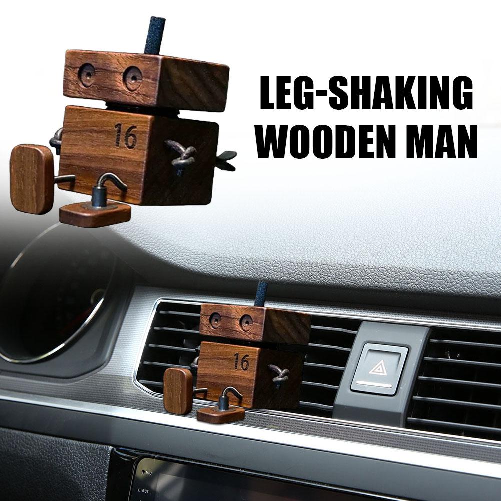 Wooden Leg-Shaking Man Dashboard Decoration Playful Auto Motion-Activated Funny Wood Desktop Decor For Home Bedroom Air Vent