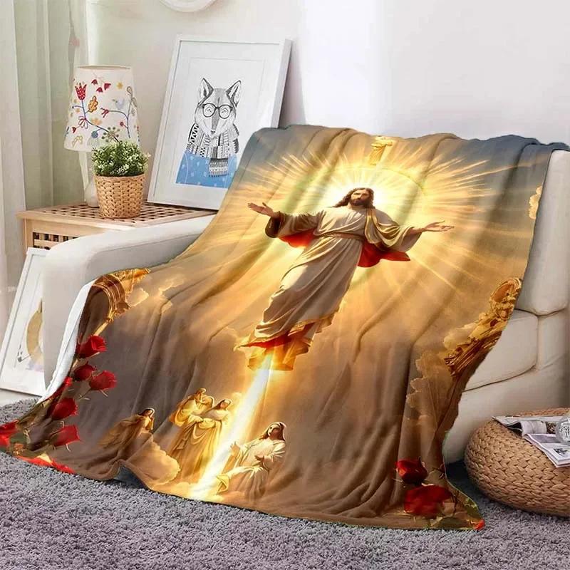 6 Size Merciful Jesus Christian God Flannel Art Blanket Throw Sofa Bed Cover Four Season Soft Fluffy Quilt Blanket Flannel Throw
