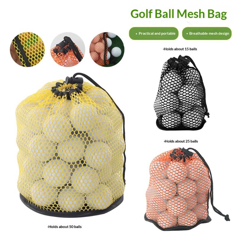 Golf Ball Holding Pouch Durable Drawstring Mesh Net Bag Hold 12/25/50 Balls Portable for Golf Training Competition Travel