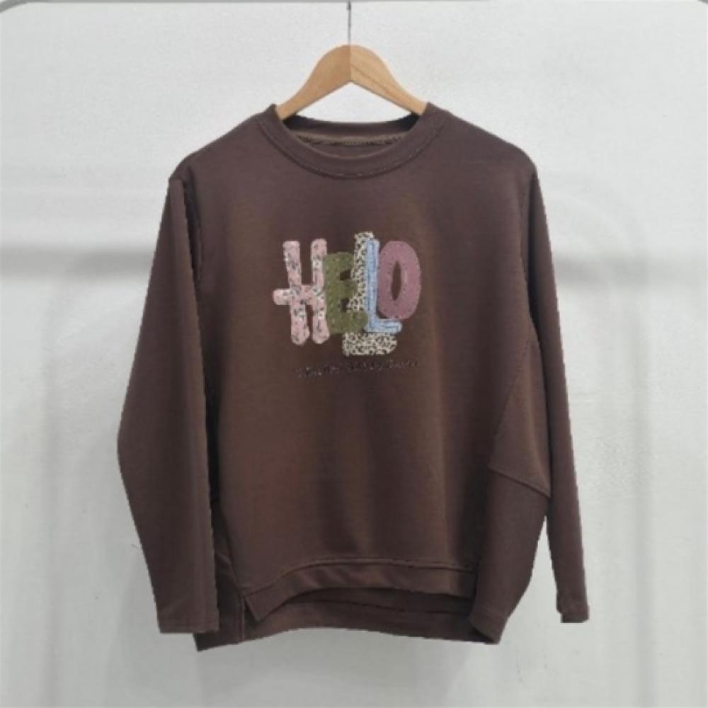 New Arrivals Open Run Women PrinTed CoTTon Blend Round Neck Long Sleeve T shirT