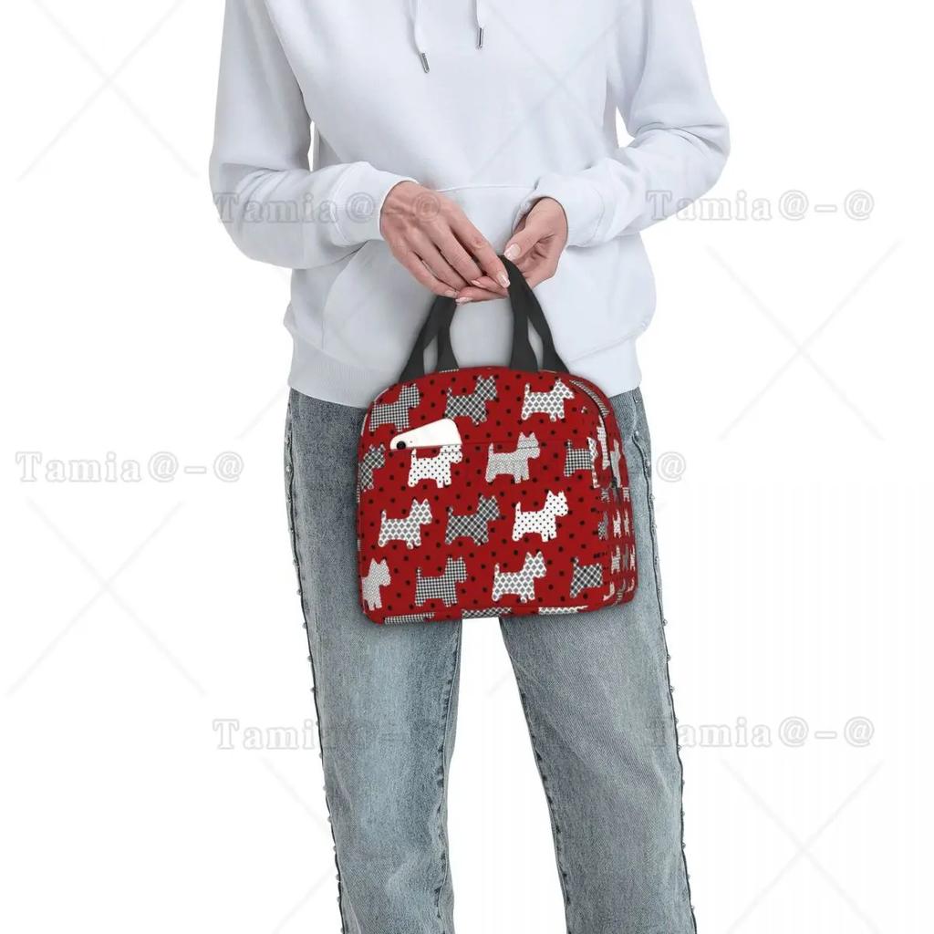 Westies Polka Dot Cartoon Pattern Insulated Lunch Bag Leakproof West Highland White Terrier Dog Thermal Cooler Lunch Tote Kids