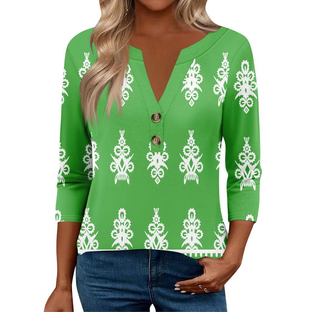 3/4 Sleeve Womens Tops For Women Henely Tops Button V Neck  Loose Fit Dressy Womens Summer Tops