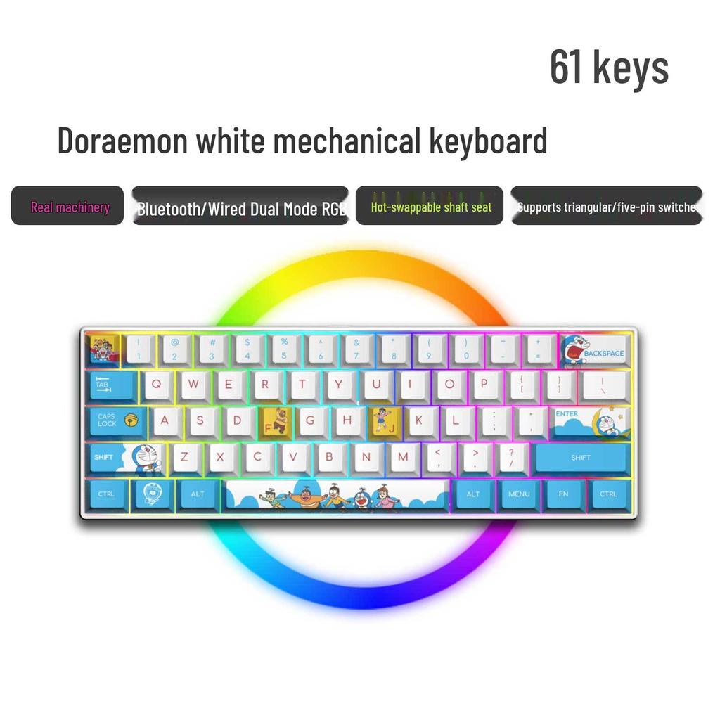 Dual-Mode 61-Key Wireless/Wired Mechanical Keyboard - Compact, Portable, Silent Gaming/Office Design for Girls