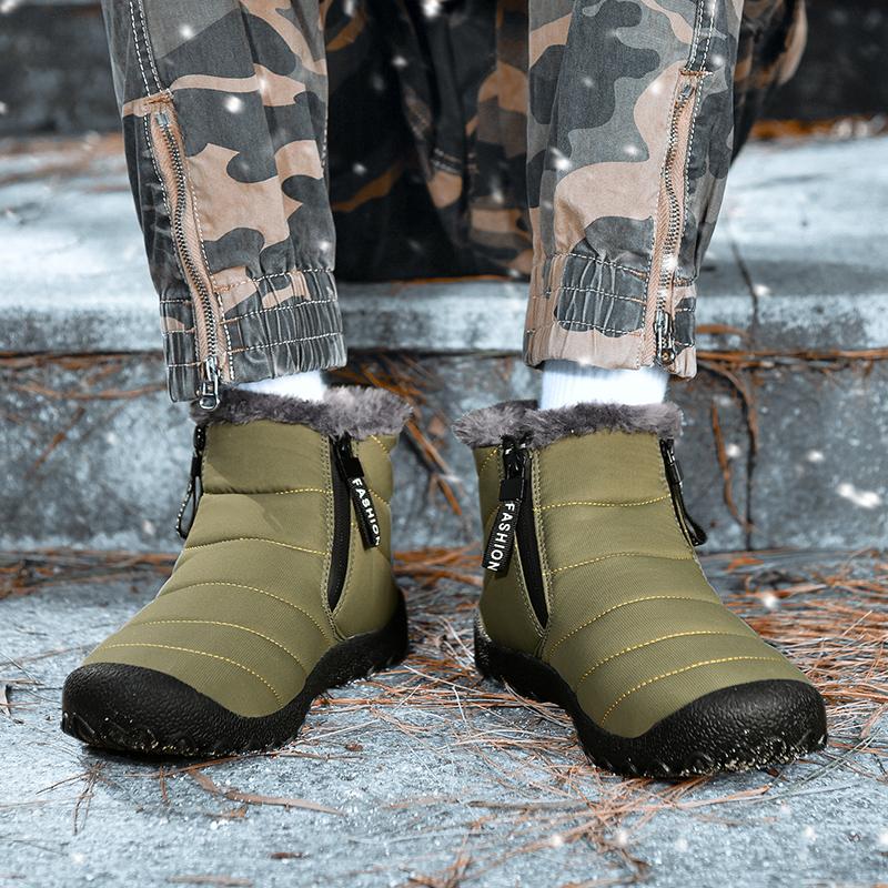 Zipper Cotton Shoes Men's Plush Snow Boots Waterproof Boots Winter Non-slip Outdoor Casual Shoes Short Boots