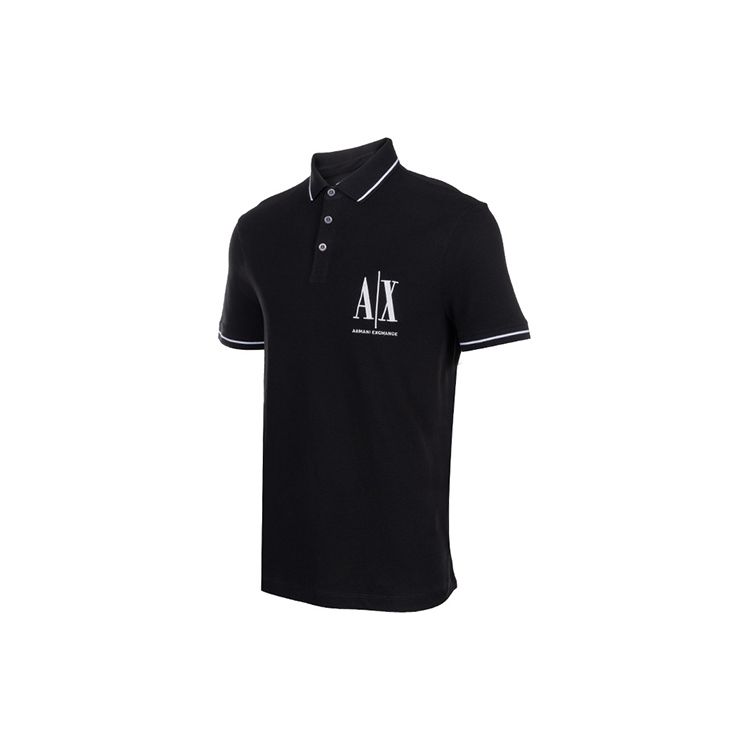 Armani Exchange Solid Color Letter Logo Embroidered Polo Shirt Men Tops Black 8NZFPA-Z8M5Z-1200