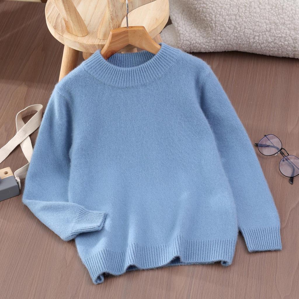 Premium Kids' Solid Color Wool Sweater - Boys' Thick Pullover & Girls' Cashmere Knit Base Layer