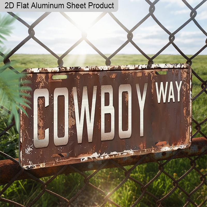 2D Flat, 1pc "COWBOY WAY" Vintage Rustic Aluminum Sign, 12''x6'' Western Style Wall Decor, Perfect for Ranch, Man Cave, Garage & Vehicle