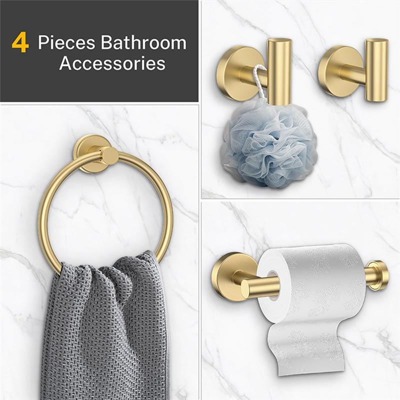 A74E-Home Bathroom Hardware Set 4-Piece Bathroom Storage Rack Toilet Tissue Rack Towel Ring Set Towel Bar
