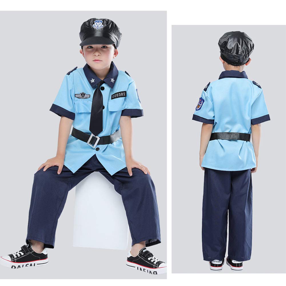 KIRI Kids Police Officer Cosplay Costume for Halloween, Boys' Police Uniform, Size Small, Blue