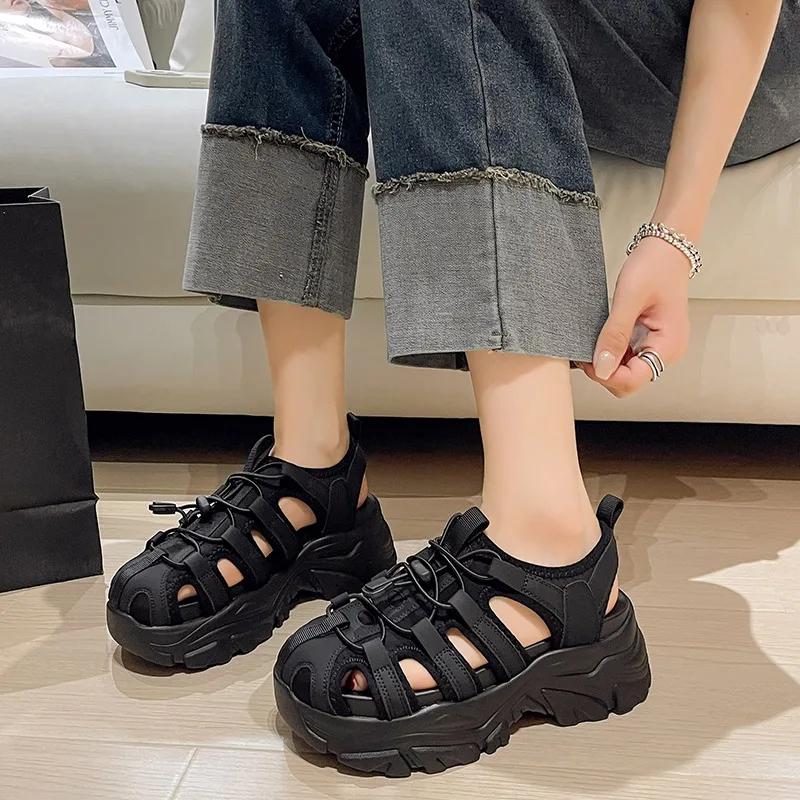 Fashion Sports Sandals 2024 Summer New FashionThick-soled Increase Outside To Wear Leisure Small Fragrant Wind Beach Sandals Daddy Shoes