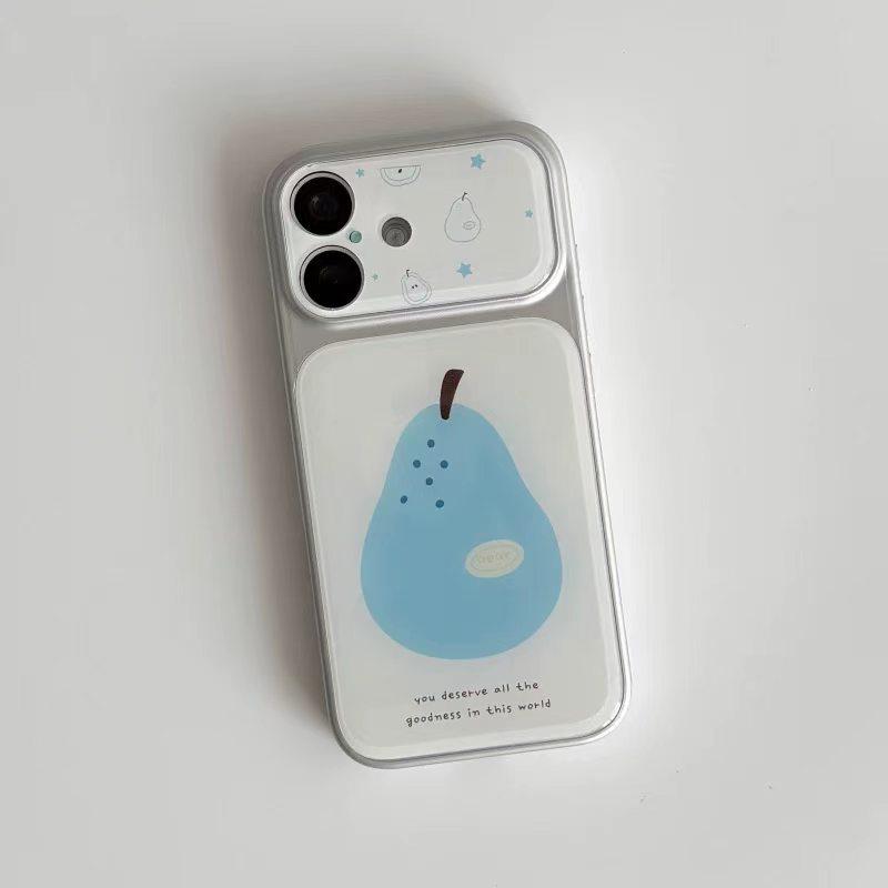 Blue Pear Silicone Case for iPhone 16 Pro Max with Double Electroplated Window