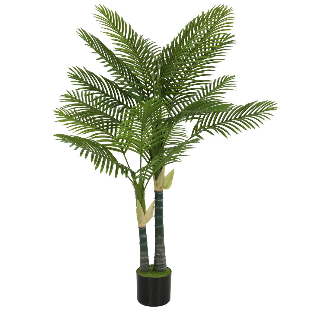 Artificial Palm Tree with 16 PEVA Leaves, 150cm Decorative Artificial Plant with Pot and Moss Effect, Green