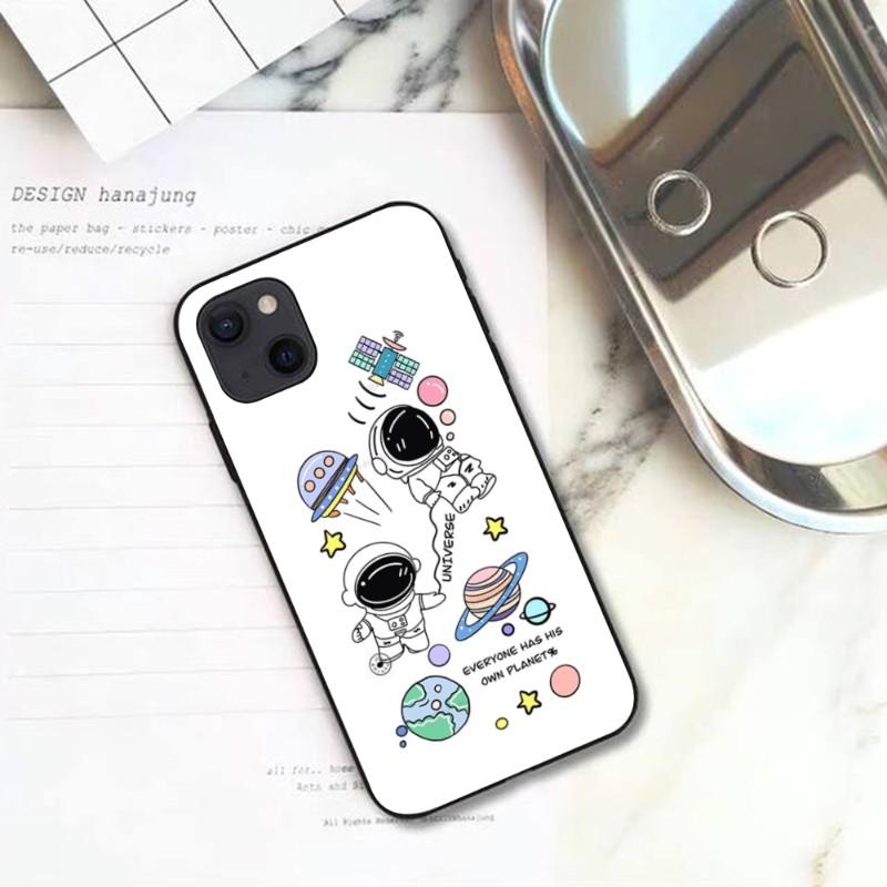 Cute Cartoon Astronaut Star Space Phone Case For IPhone 13 12 11 XS X 8 7 6 Plus Mini Pro Max SE 2022 Soft Black Phone Cover