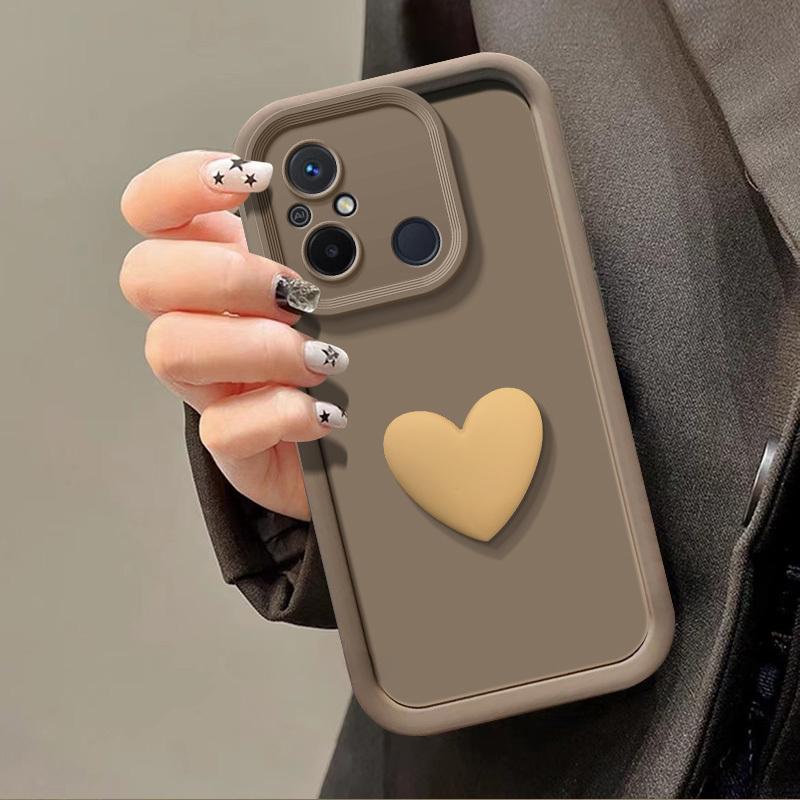 

Силиконовый защитный чехол для объектива камеры Love Heart для Xiaomi Redmi 13C 12 12C 10 10C 10A 9 9A 9C Чехол для телефона Redmi 12C кофейный